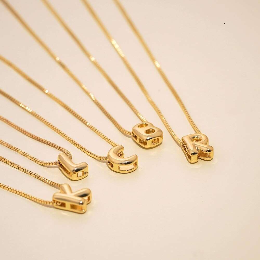 Bubble Initial Dainty Letter Necklace 14K Plated Cute Name Choker Necklaces Trendy Gold Personalized Jewelry Gift for Women