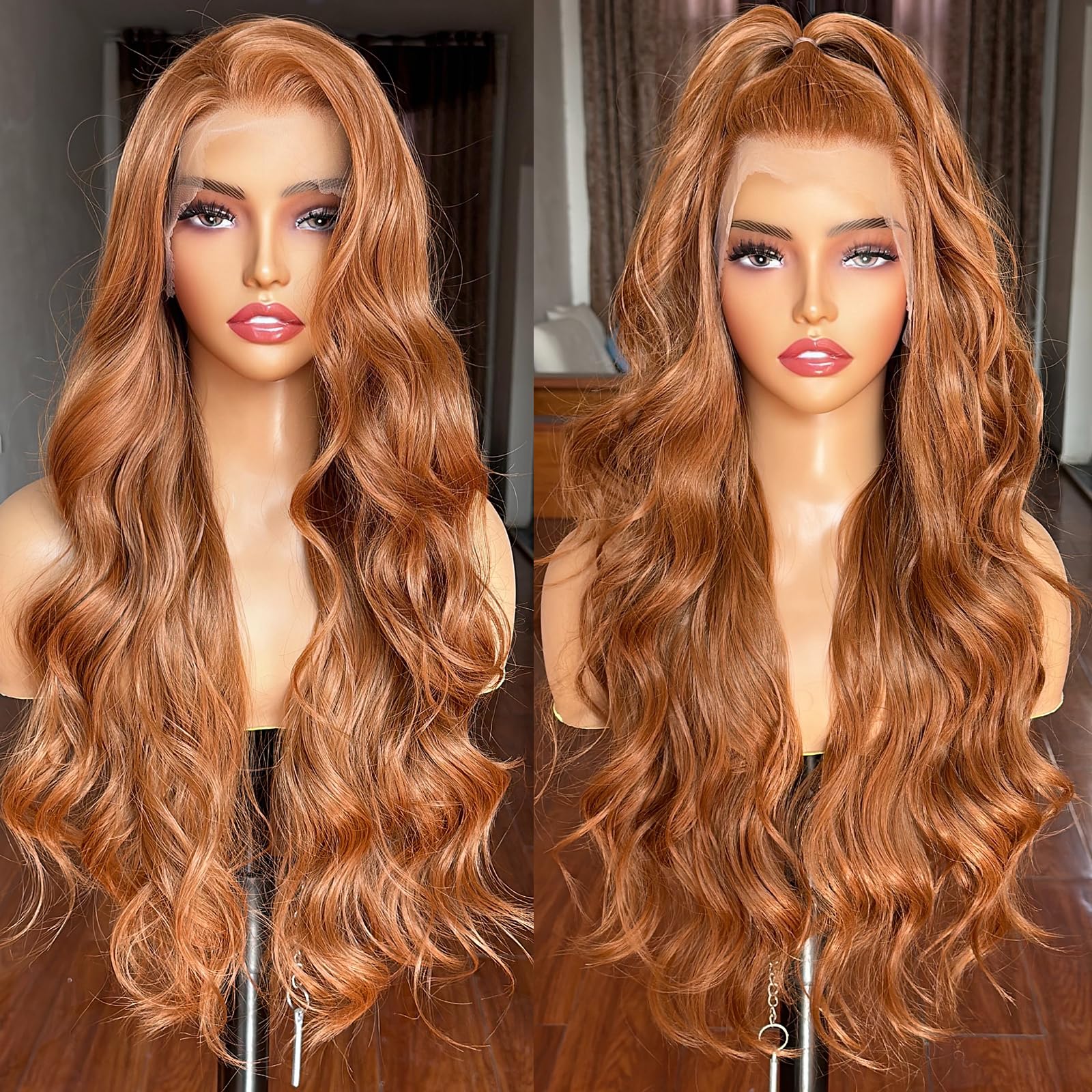 Red Colored Hair Similar to Real Human Hair Wigs Body Wave 13x4 Lace Front Wigs For Black Women Synthetic Wigs Middle Part 28 inch Heat Resistant Natu