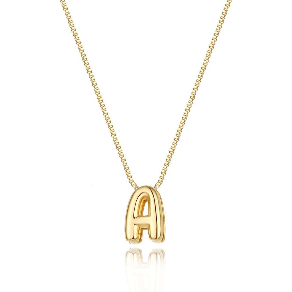 Bubble Initial Dainty Letter Necklace 14K Plated Cute Name Choker Necklaces Trendy Gold Personalized Jewelry Gift for Women