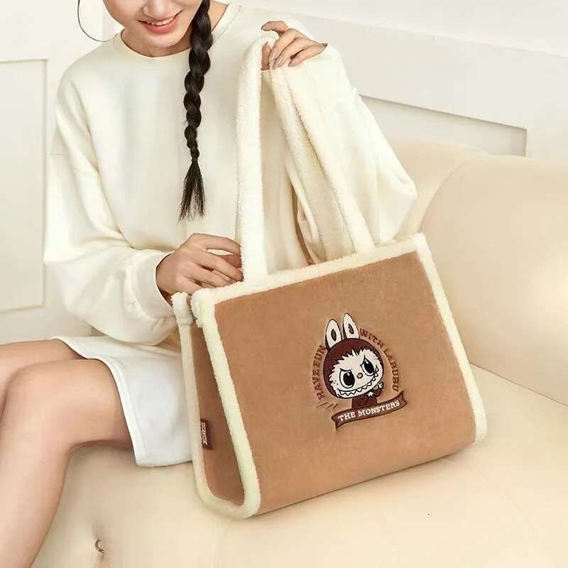 Genuine Large Capacity Lamb Wool Backpack Anime Peripheral Fashion Flip Labubu Doll Tote Bag Girl's Birthday Gift