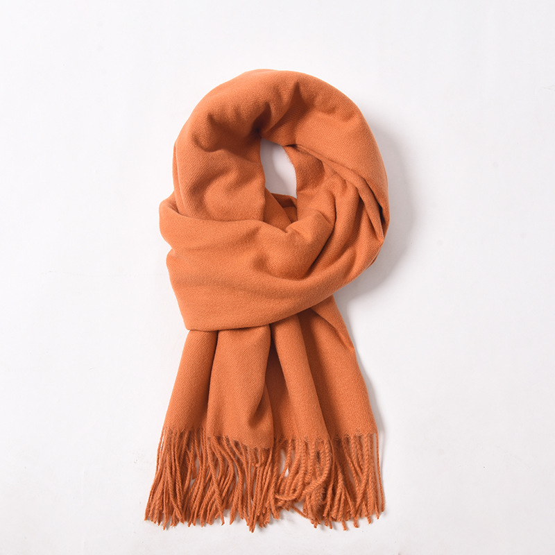 K274 Autumn and winter new solid color scarf for women simple and versatile imitation cashmere scarf sweet tassel shawl neck scarf red scarf