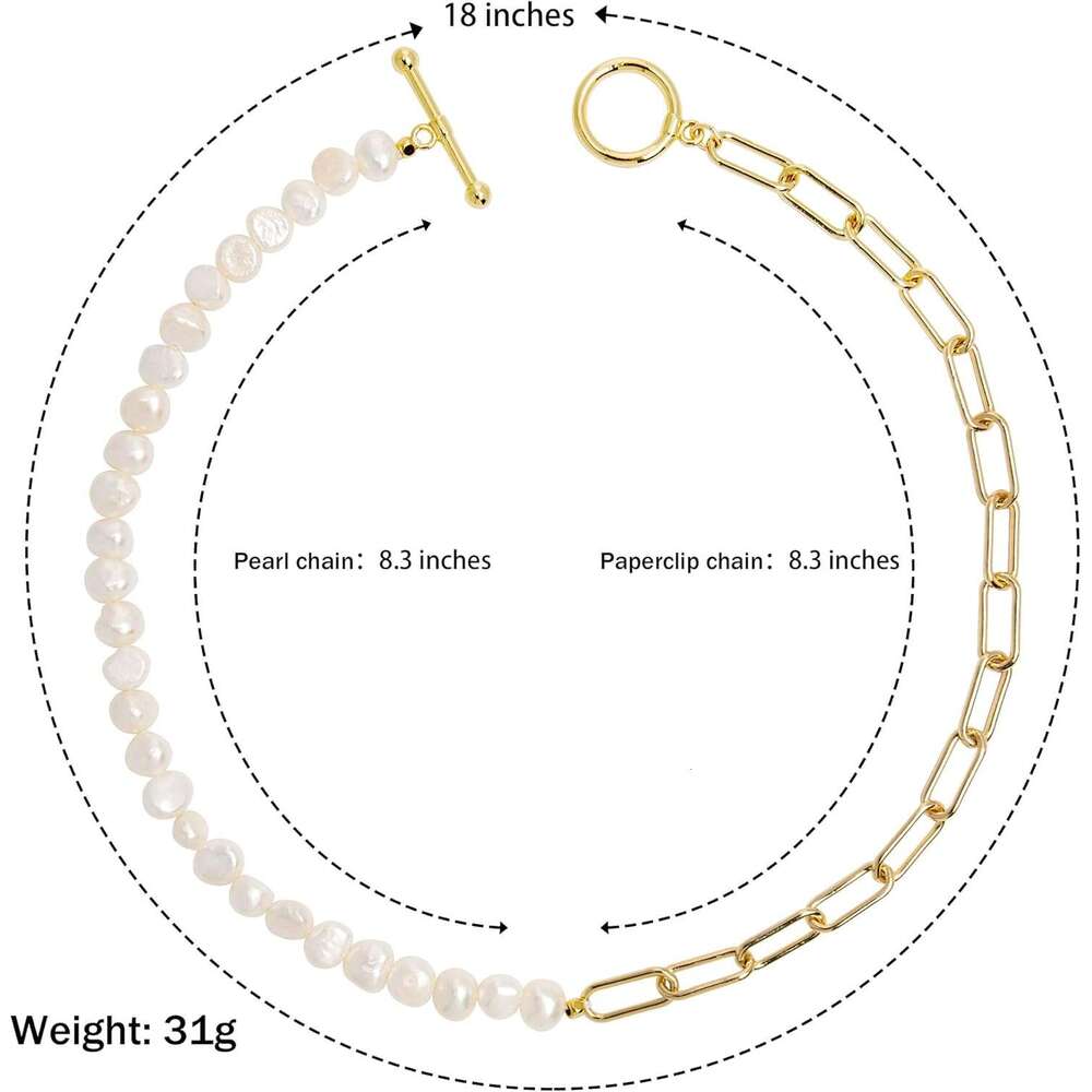 Paper Clip Pearl Necklace Vintage Chunky k Chain Baroque Cultured Pearls Gold Choker Fashion Retro Charm Valentine Jewelry for Women Girls