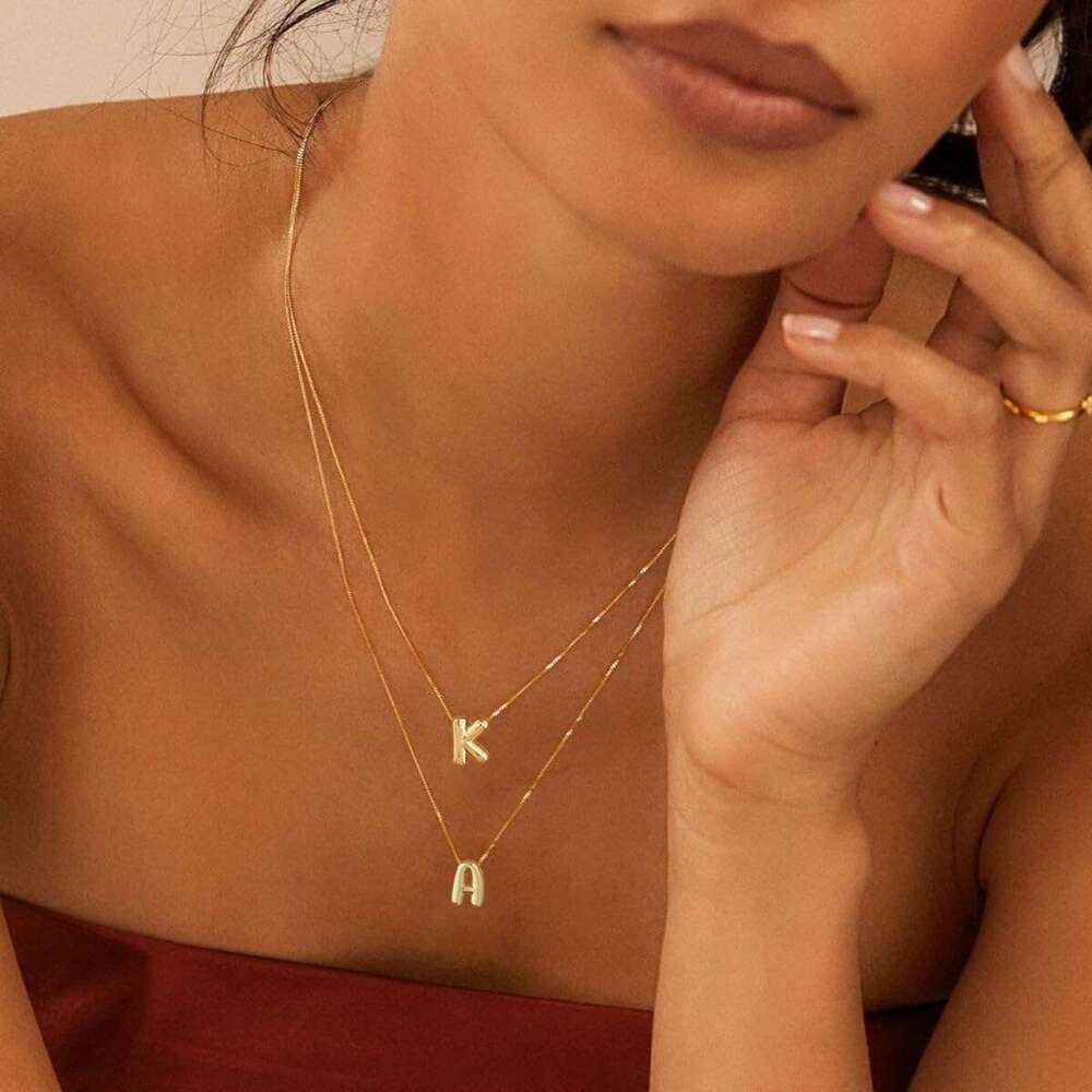 Bubble Initial Dainty Letter Necklace 14K Plated Cute Name Choker Necklaces Trendy Gold Personalized Jewelry Gift for Women
