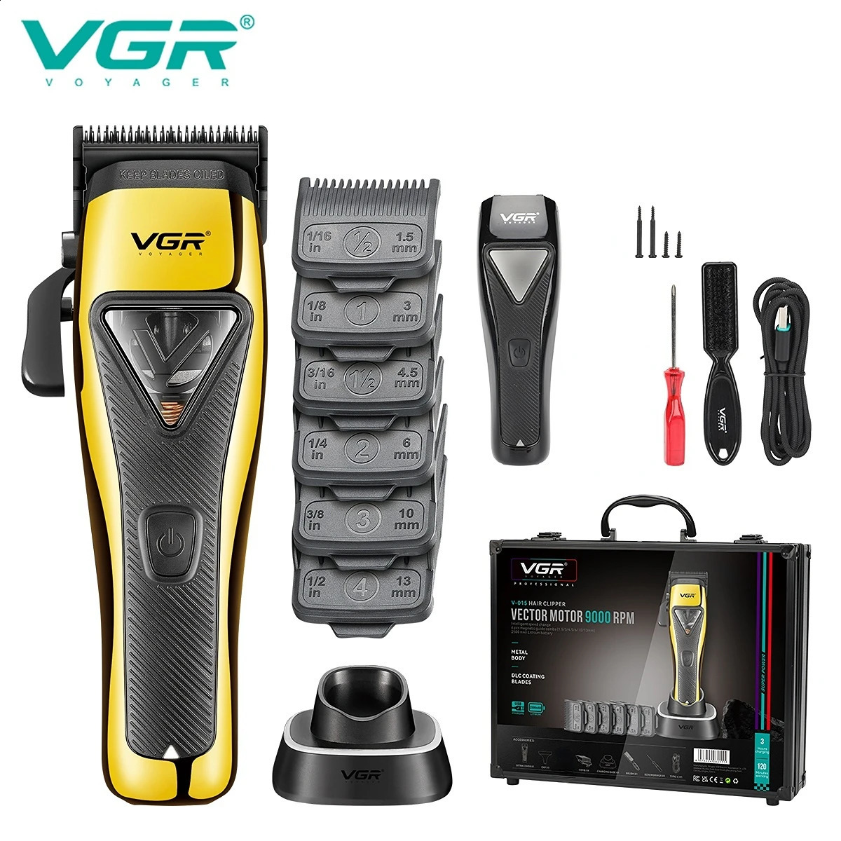 VGR Hair Clipper Professional Hair Trimmer Electric Hair Cutting Machine Vector Motor Haircut 9000 RPM Clipper for Men V-015 250324