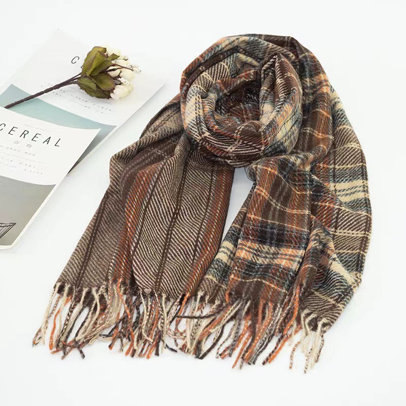 K272 2025 new scarf women's winter imitation cashmere student scarf net celebrity Korean style fashion all-match plaid warm shawl