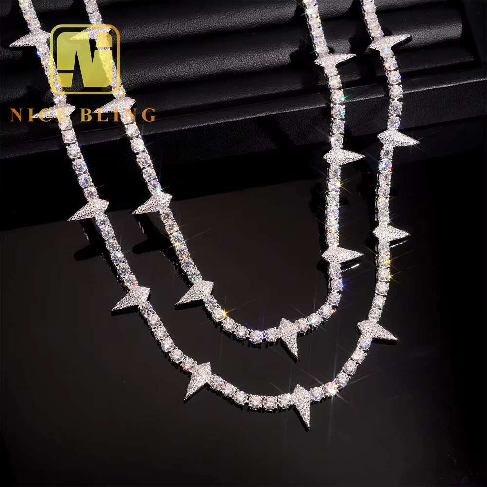 Iced Out Jewelry 4MM Pointed Tennis Chain 925 Silver Moissanite Diamond Tennis Necklace Pass Diamond Tester New Arrival