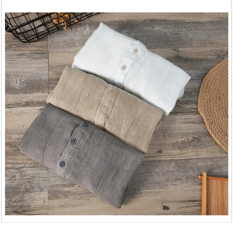 Summer pure linen short sleeved mens T-shirt thin solid color ultra-thin mens clothing plus size BL888 250328