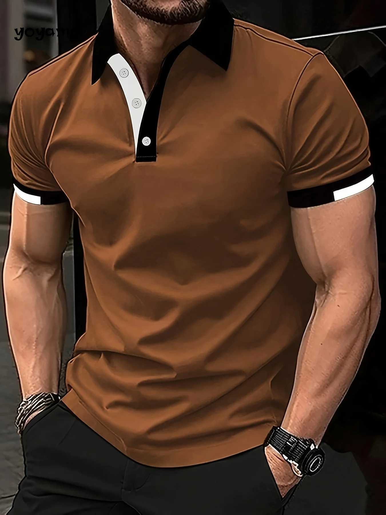 Mens polo shirt simple solid color short sleeved polo shirt breathable lapel top summer mens business casual clothingXJ250331