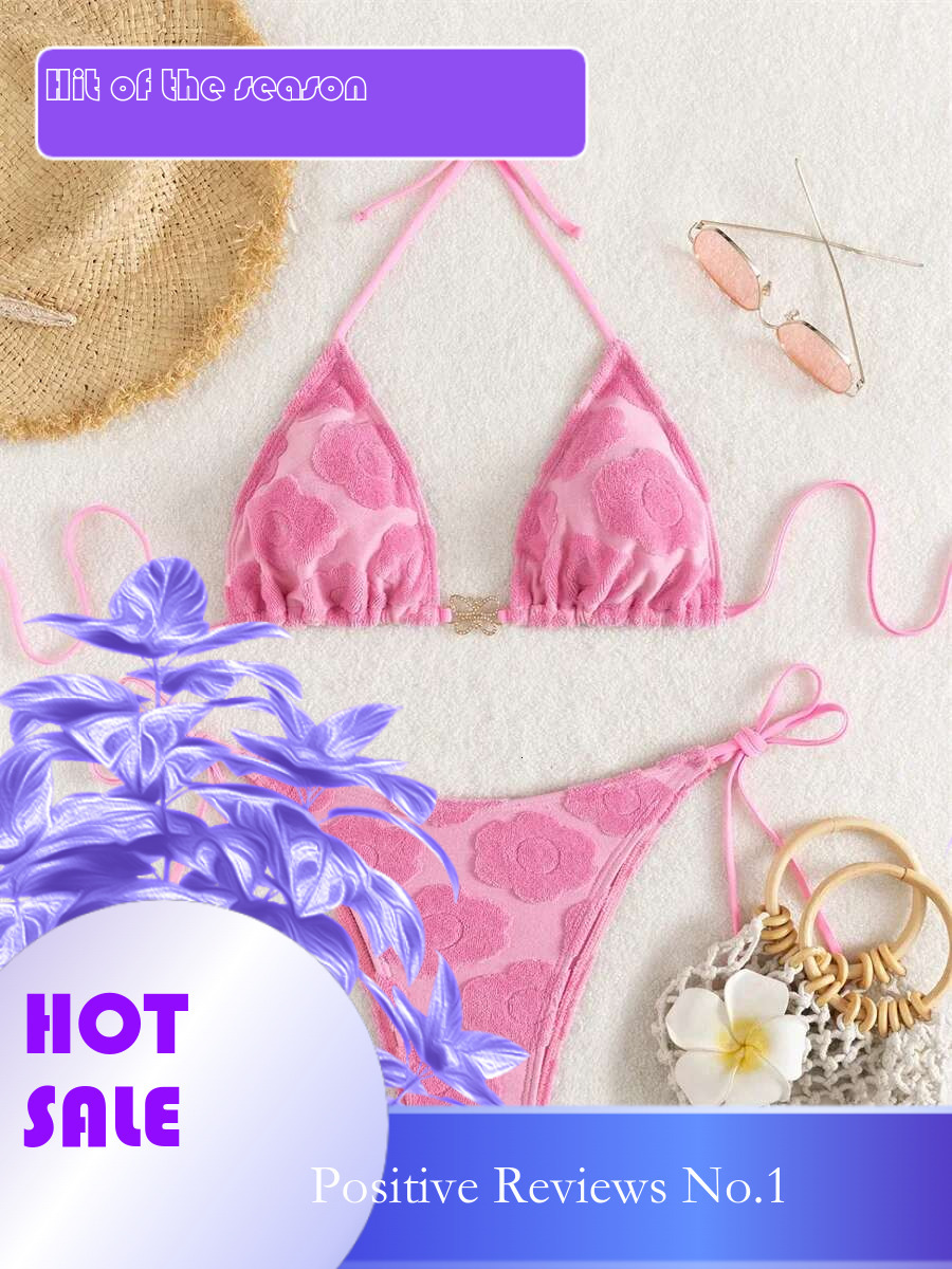 Dongdumaoyi Sexy Pink Bikinis Sets Women Halter Push Up Bra Tie Side Thong Swimsuit Brazilian Beach Bandage Bathing Suit Micro Swimwear