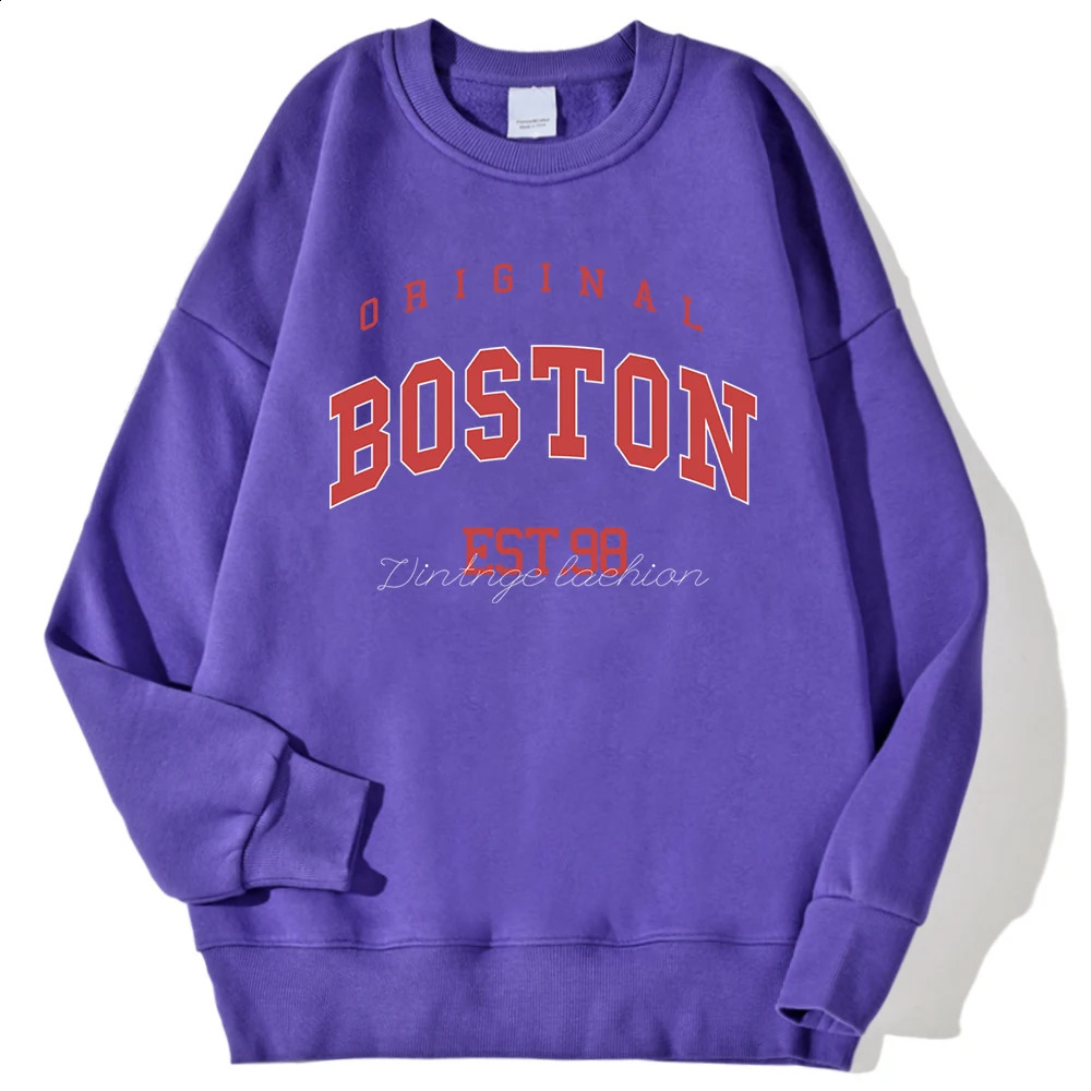 Original Boston Est 98 Street Letter Printed Mens Sweatshirt Autumn Casual Hoodie ONeck Soft Pull Trend Clothing 250322