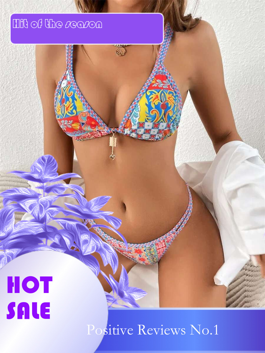 Dongdumaoyi Swimming Suit For Women Bikini Sexy Boho Style Geometric Ethnic Print Swimsuit Beach Bathing Thong Micro Swimwear