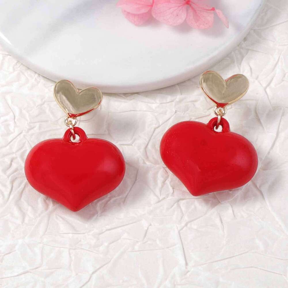 Retro Red Enamel Heart Drop Earrings Minimalist Stylish Sexy Versatile Women Daily Wear
