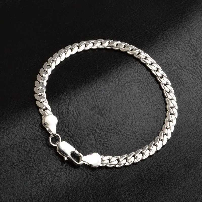 925 sterling silver bracelet 6mm 18/20cm flat side chain lobster clasp suitable for women and mens wedding engagement jewelryT250331