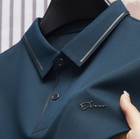 Light Ice Silk Mens Polo Shirt Summer Lapel Letter Embroidered Short Sleeve British Fashion Trend Handsome Mens T-shirt 240415