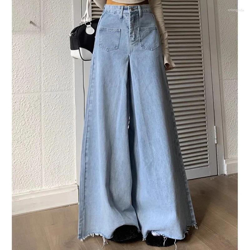 Womens Jeans Woman High Waist Punk Baggy Female Vintage Streetwear Loose Pants Girls Fashion Harajuku Blue Light Denim Trousers