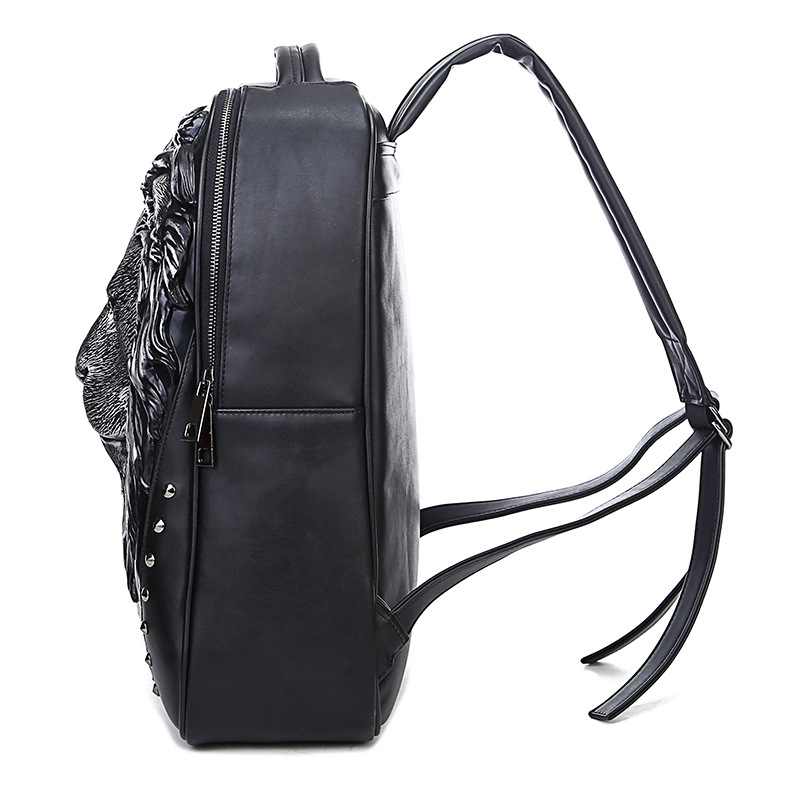 Punk relief backpack Male animal Lion Head backpack Outdoor waterproof cool travel computer bag