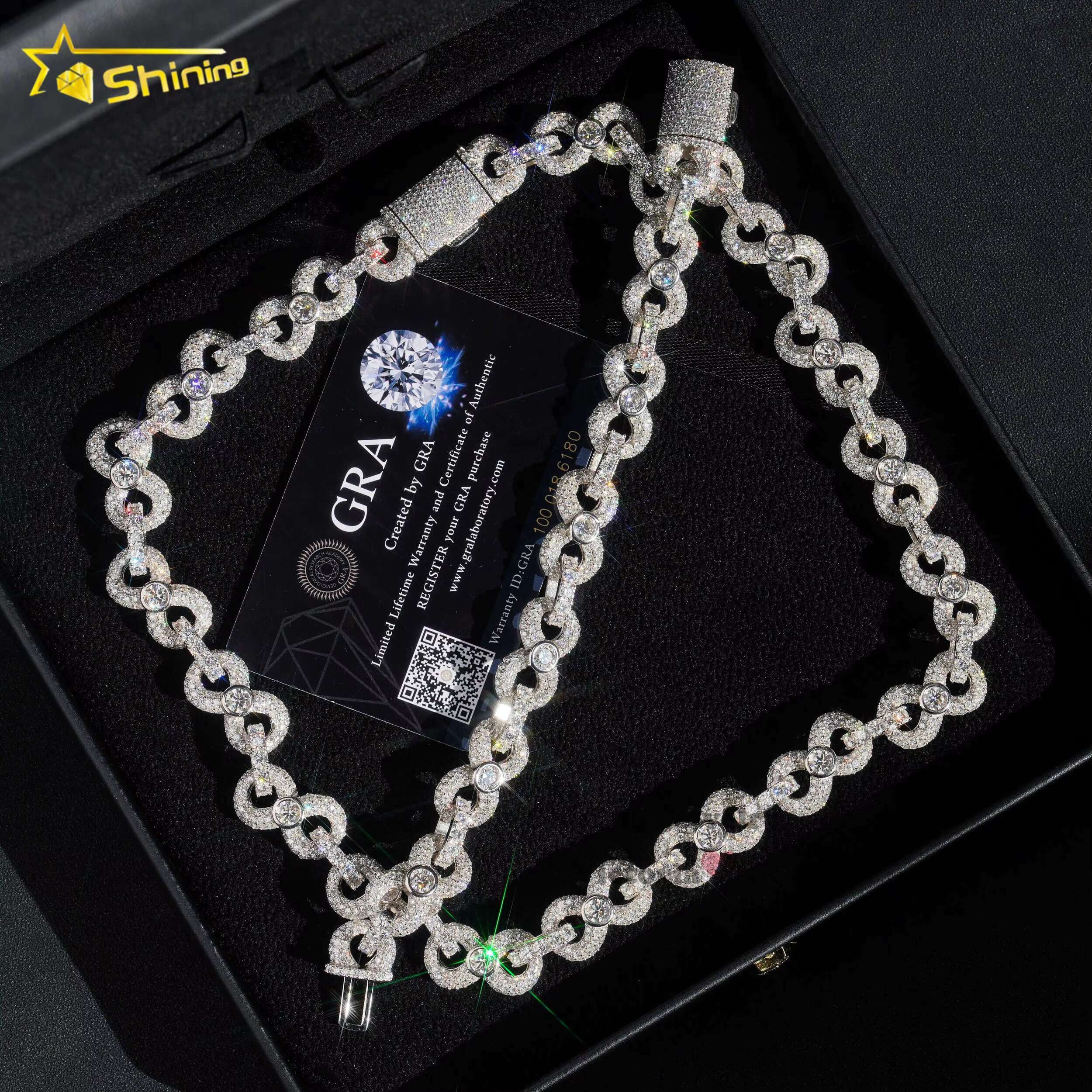 New Design 13mm Moissanite Necklace Sterling Silver 925 Vvs Moissanite Iced Out Diamond Bracelet Infinity Cuban Link Chain