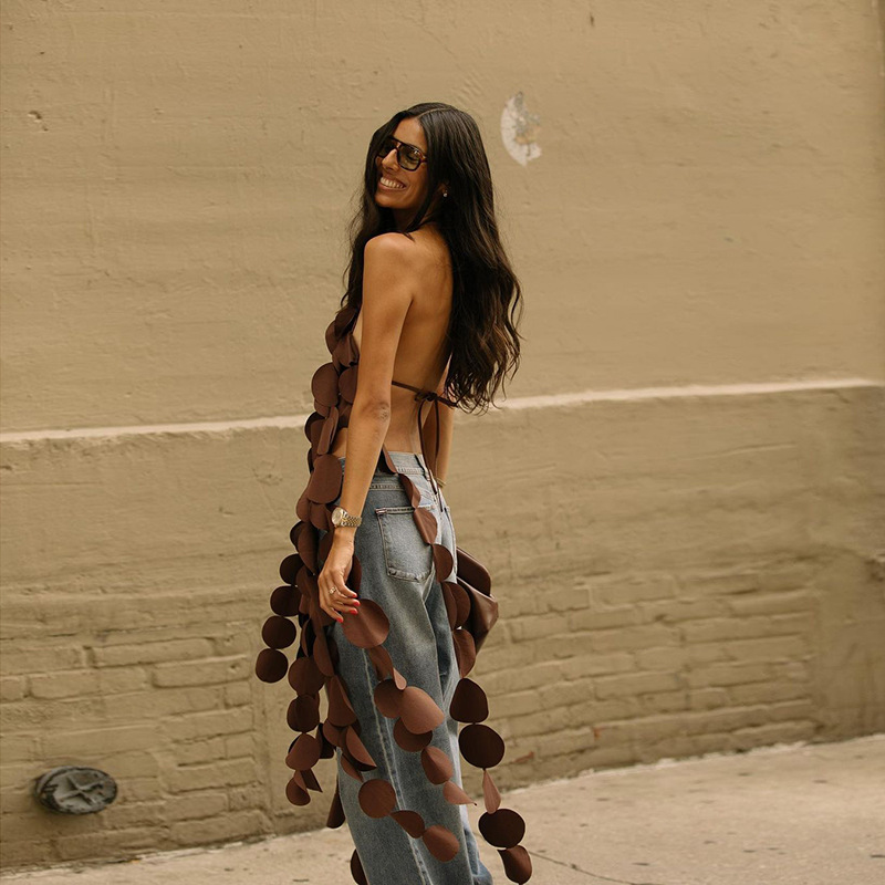 Women's Tanks & Camis Patchwork Dot Dresses For Women Halter Sleeveless High Waist Sexy Solid Chic Irregular Dress Female Fashion Clothes