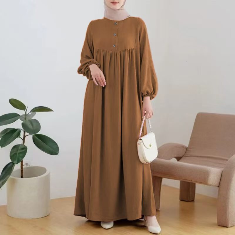 Abaya Fashion New Muslim Women's Robe Fashion Casual Bubble Sleeves Simple Loose Solid Color Dress