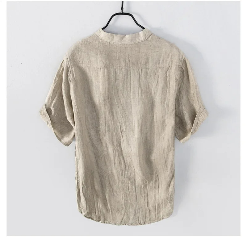 Summer pure linen short sleeved mens T-shirt thin solid color ultra-thin mens clothing plus size BL888 250328