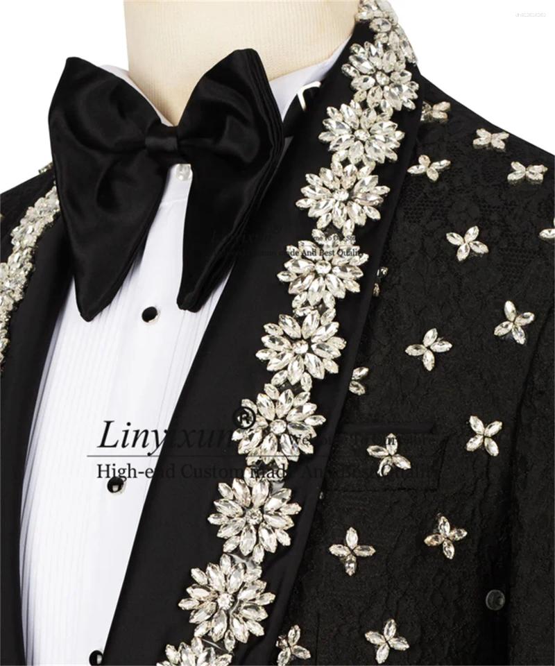 Men's Suits Sparkly Beaded Ornament Tuxedos Men 3 Piece Sets Wedding Groom Male Prom Blazers Customized Slim Dinner Trajes Para Hombre
