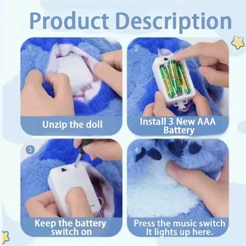 Disney 30cm Sewing Baby Breathing Anxiety Sleep Toy Lilo Angel Plush Doll Lighting Music Baby Sleep Companion Childrens Gift Z250314