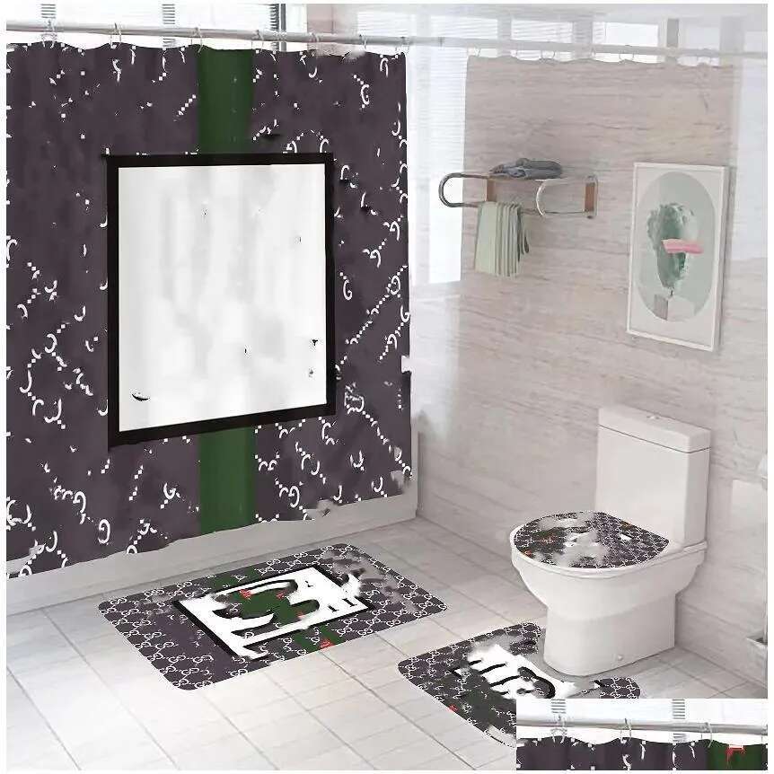 Shower Curtains Seat Ers Bath Set Non Slip Toilet Mats Fashion Bathroom Accessories Home Decor Drop Delivery Garden