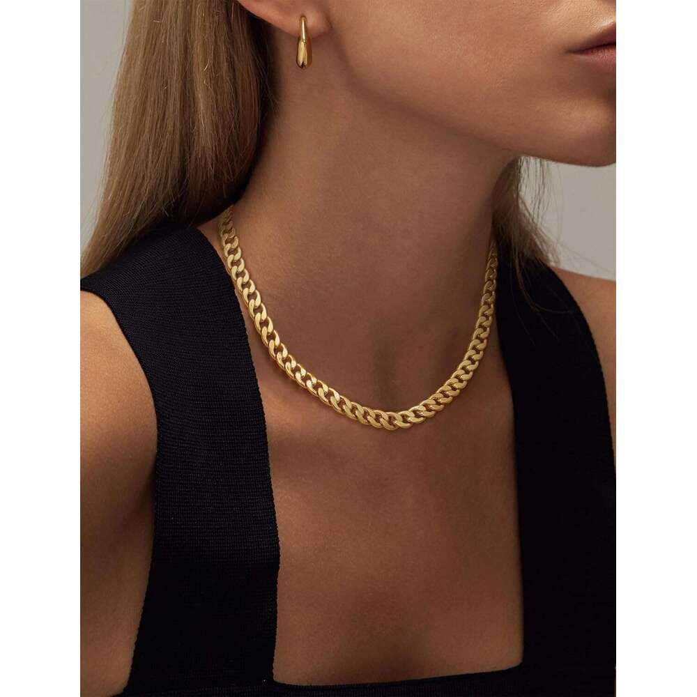 Women's gold 14K exquisite thick gold/sier Cuban paperclip neck chain buckle layered pearl pendant necklace fashion jewelry