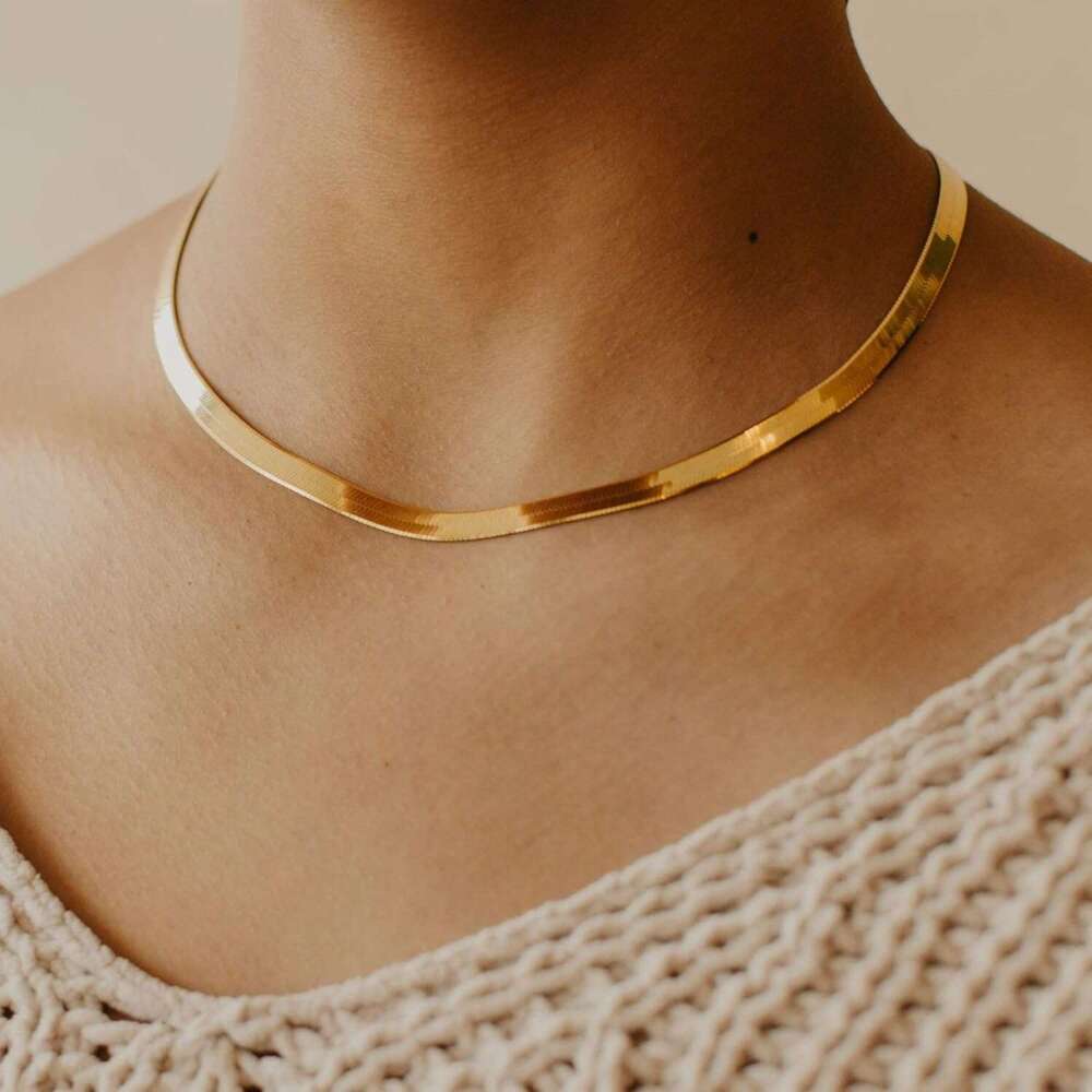 14K Women, Dainty Gold Herringbone Choker Necklace Women Thin Layered Chunky Snake Chain Necklaces Jewelry for Teen Gifts