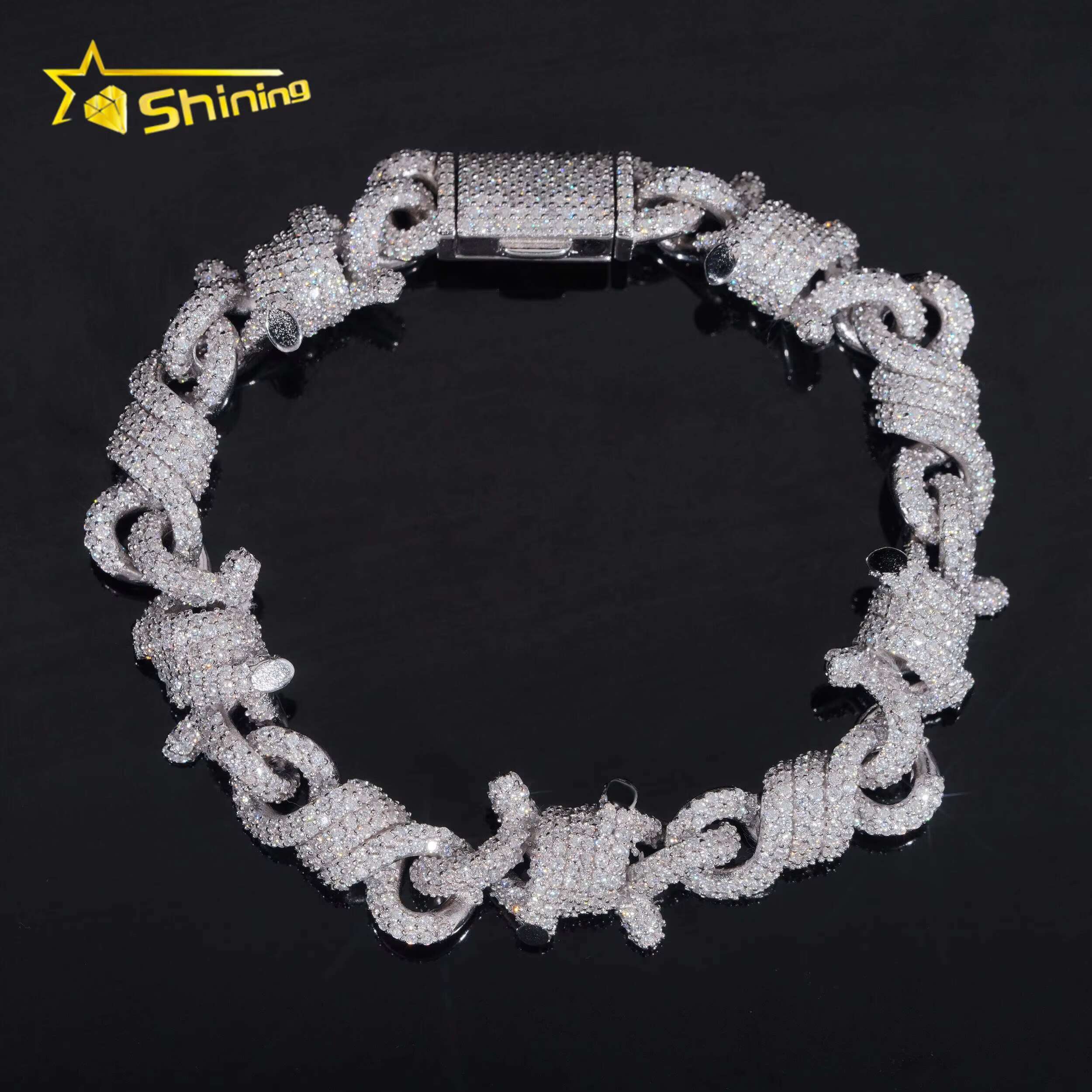 Iced Out Jewelry Hip Hop Rose Gold 15mm Twist 925 Silver Infinity Thorn Moissanite Bracelet