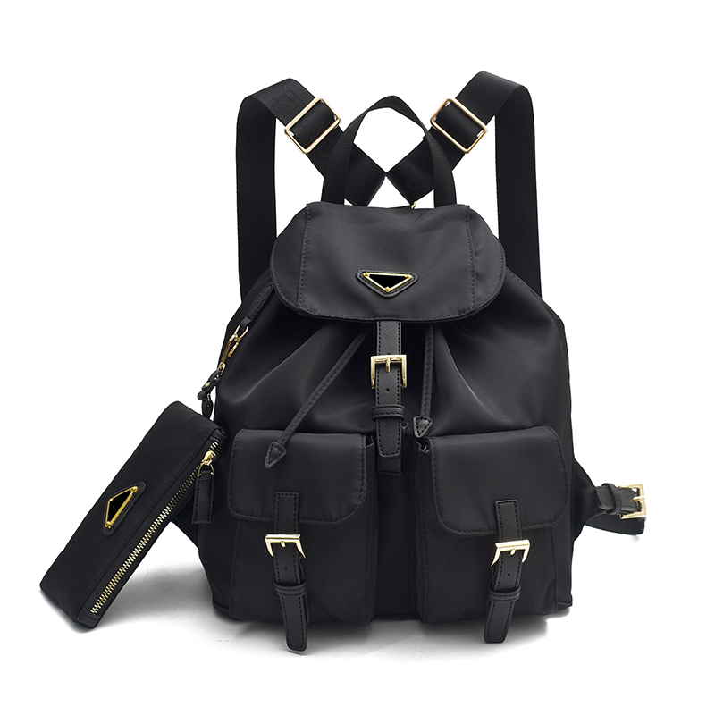 Luxy Brand Designer Re-Nylon Backpack for Women, Cover Daypack Rucksack with Clutch Bag in Black Color YaLi05