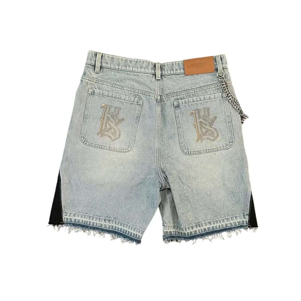 Shorts Men Women Hip Hop Cartoon Pattern Patchwork Embroidery Denim Shorts Retro Blue Baggy Gym Short Y2k Street Basketball Jorts Jeans