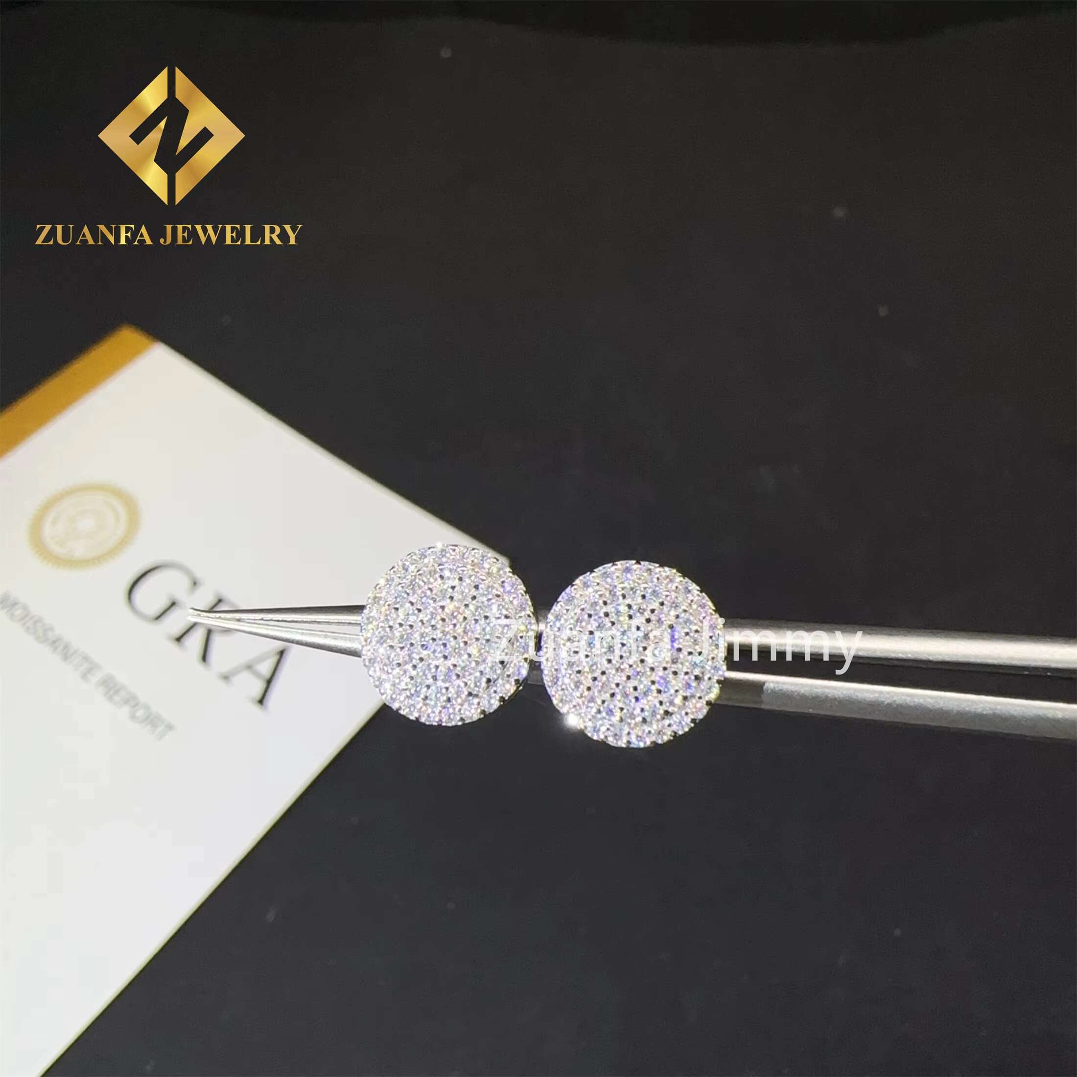 Drop Shipping Iced Out Hip Hop Sterling Silver 925 Silver White Gold Plated Screw Back Moissanite Diamond Stud Earrings Men