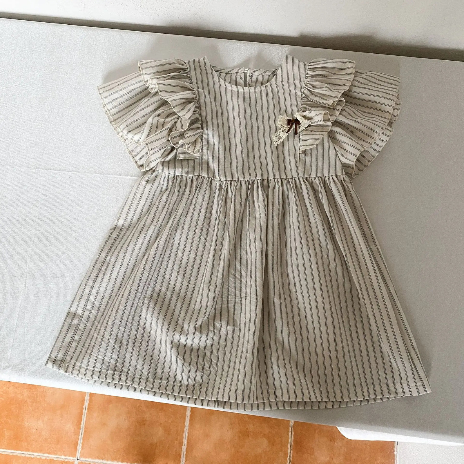 220041 Brothers and sisters Clothing 2024 Summer Short Sleeve Stripe Baby Boys Set or Cotton Girls Dress 250325z