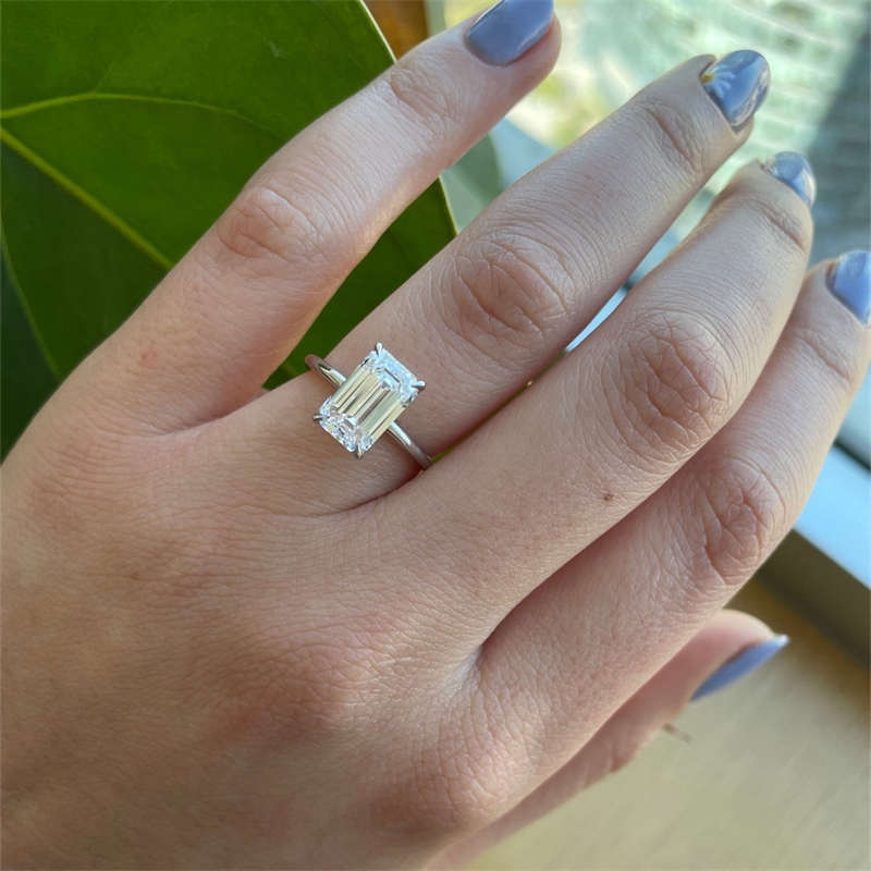 Jewelry 2.5 Carat E VS1 Lab Grown Diamond Elongated Emerald Cut Solitaire Ring For Women 14K White Gold Womens Engagement Ring Anniversary Wedding Rin