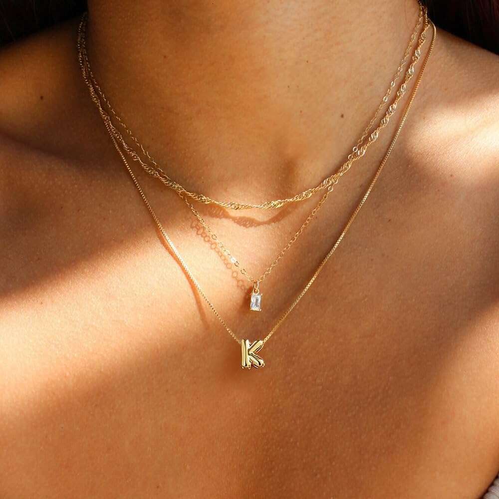 Bubble Initial Dainty Letter Necklace 14K Plated Cute Name Choker Necklaces Trendy Gold Personalized Jewelry Gift for Women