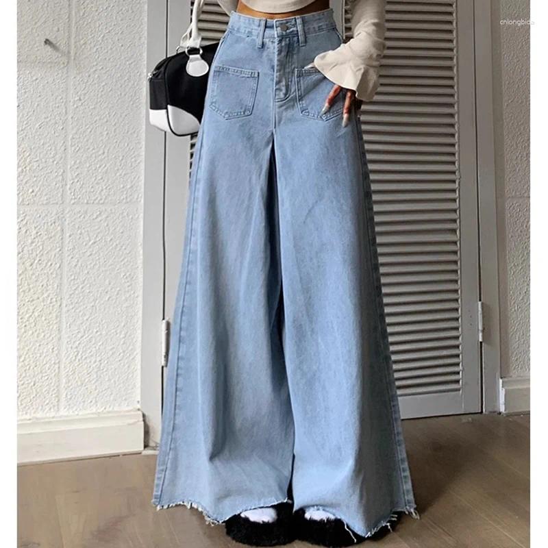 Womens Jeans Woman High Waist Punk Baggy Female Vintage Streetwear Loose Pants Girls Fashion Harajuku Blue Light Denim Trousers