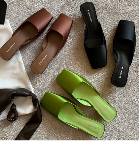 Women's Mid-Low Heel Closed Square Toe Mules Slip On Backless Pumps Kitten Heels Comfortable Casual #ddmypanda