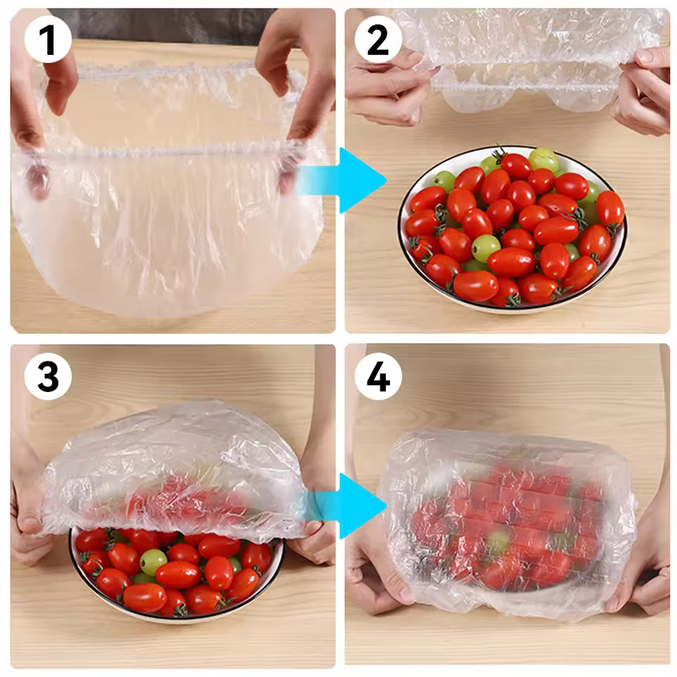 Disposable Food Cover Plastic Wrap Elastic Food Lids for Fruit Bowls Cups Caps Storage Kitchen Fresh Keeping Saver Bag 100pcs WLL2561