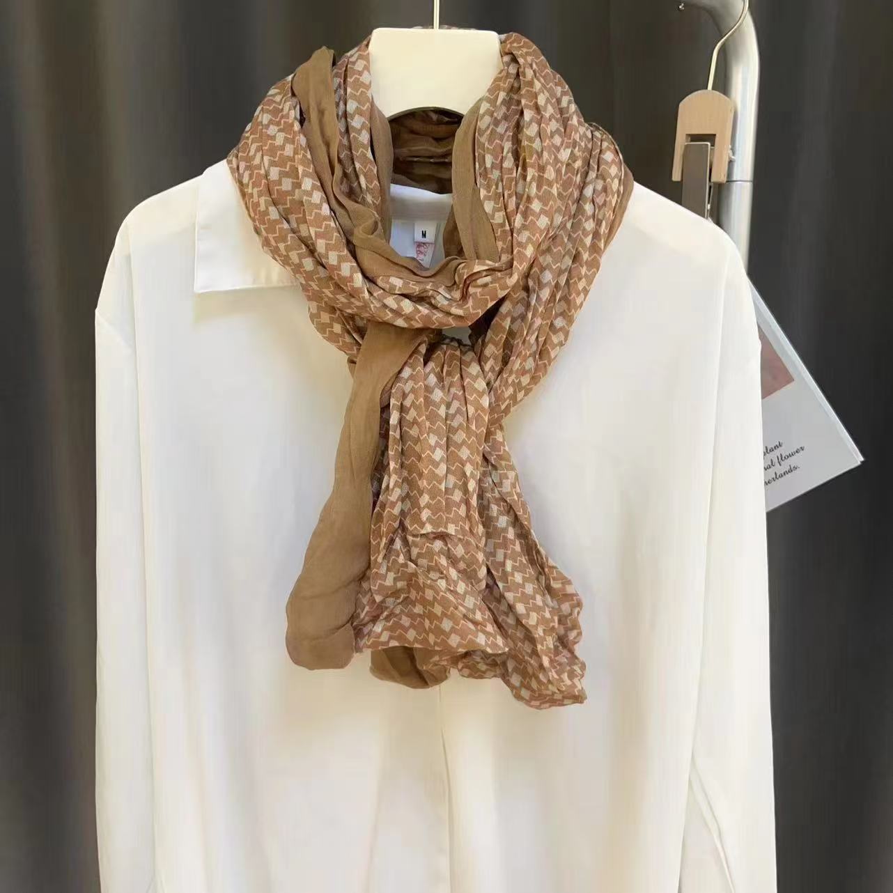 T384 cotton and linen pleated Korean scarf silk scarf female autumn and winter style fashionable and versatile student dual-use scarf outer shawl