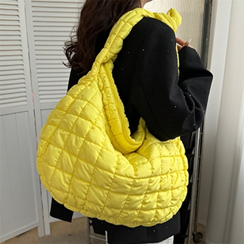 Padding Quilted Tote Bag Quilted Large Capacity Puffer Tote Bag Lightweight Solid Color Crossbody Purse Women Girls 250328