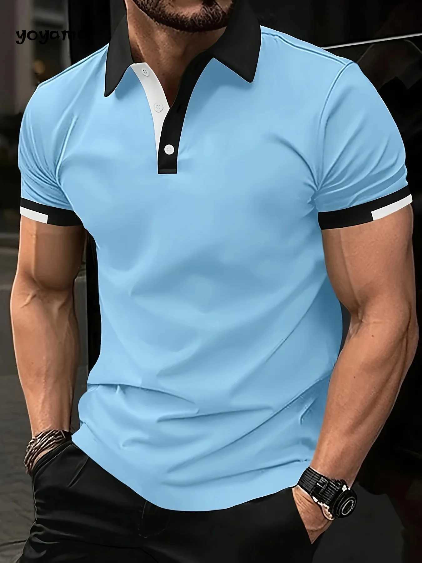 Mens polo shirt simple solid color short sleeved polo shirt breathable lapel top summer mens business casual clothingXJ250331