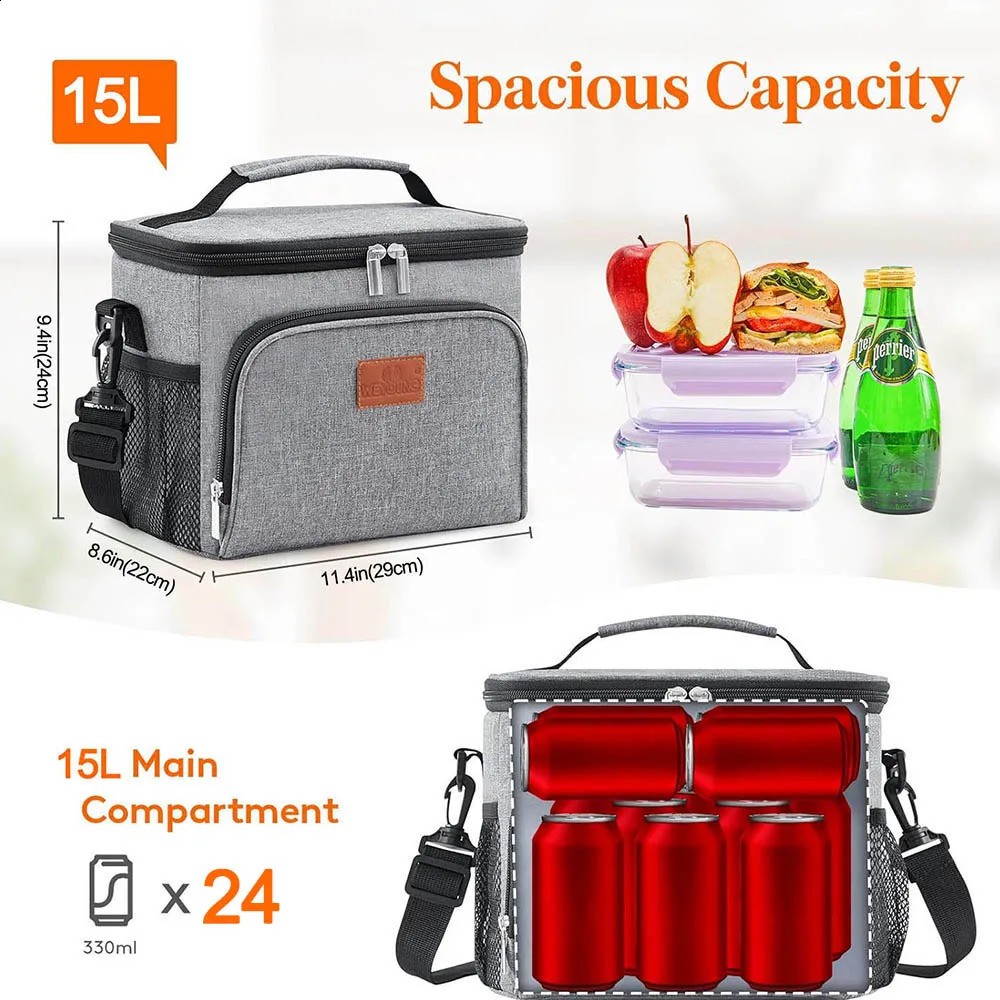 15L Picnic Bag Insulated Lunch Box Soft Cooler Cooling Tote for Adult Men Women Lunch Bag Office Outdoor Camping Picnic Beach250325bj
