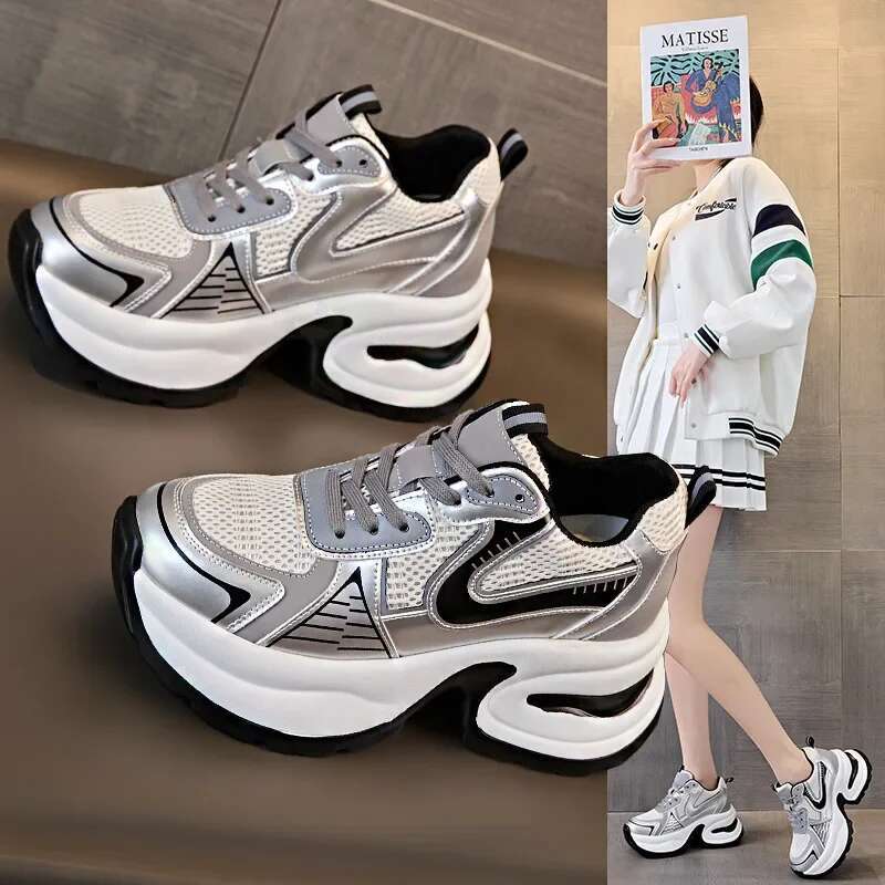 Designer Shoe Mesh Cowhide Leather Summer Sexy Hollow Out Women's Sandals Sloping Heel Thick Sole Height Increasing Sports Shoes Fashionable And 