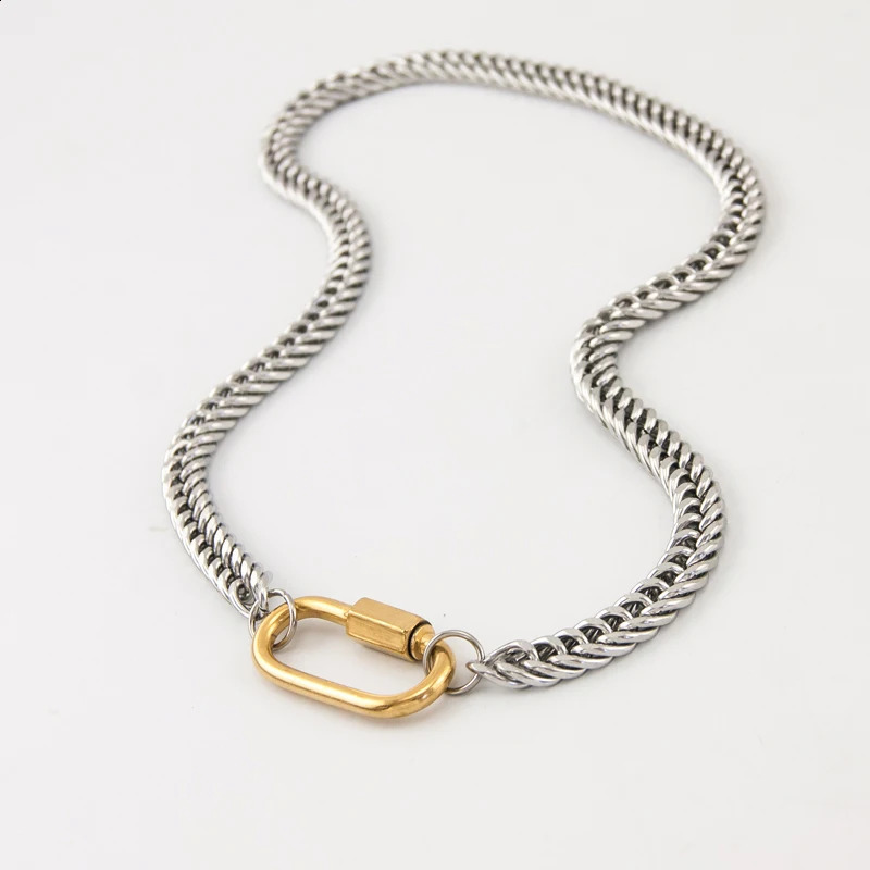 Womens statement Stainless steel buckle necklace short and thick necklace heavy necklace gold jewelry necklace 250328