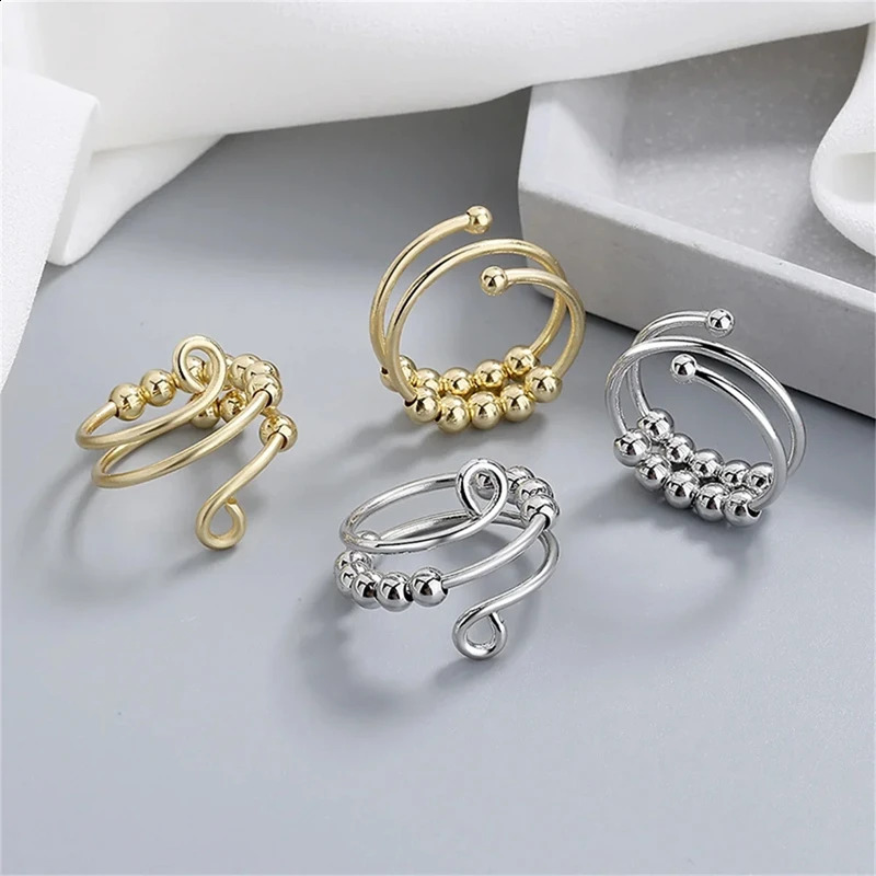 Punk Anxiety Ring Mens Spiral Fidget Bead Beautiful Trend Jewelry Rotating Pressure Free Stainless Steel Gift 250326