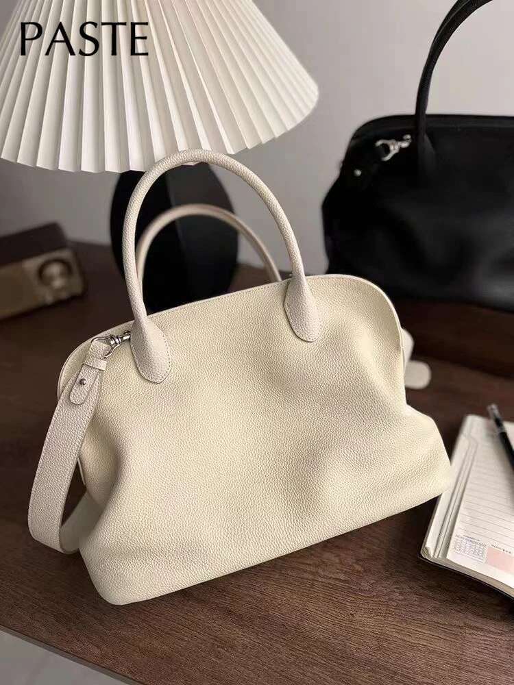 White Soft Large Capacity Women Tote With Contours Imported Cow Leather Business OL Ladies Shoulder Bag Cowskin Handbag