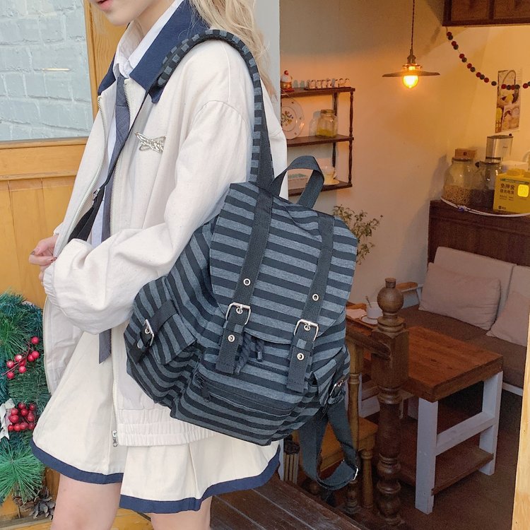 Free shipping hot new Korean niche style retro striped backpack large capacity leisure backpack
