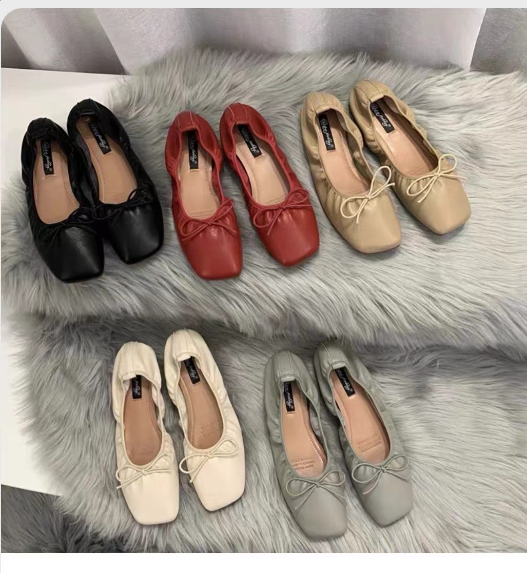 Happy Feeling Bow Shallow Mouth Flat Bottom Small Red Single Shoes Womens Shoes 2024 New Ballet Shoes