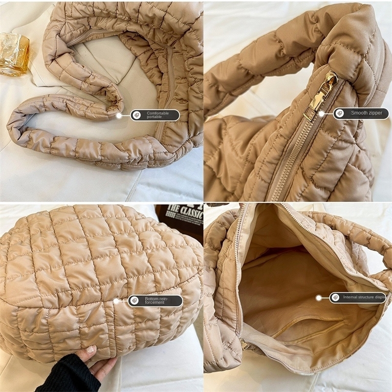 Padding Quilted Tote Bag Quilted Large Capacity Puffer Tote Bag Lightweight Solid Color Crossbody Purse Women Girls 250328